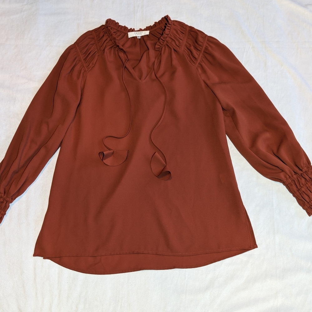Crosby By Mollie Burch Smocked Puff Sleeve Boho Blouse Size Small